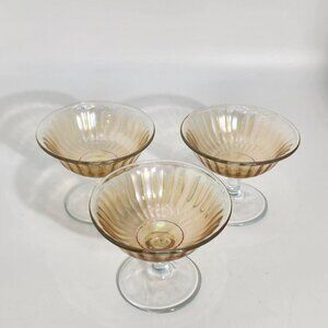 Imperial Glass Marigold Carnival Flare Rim Smooth Rays Stemmed Sherbet Lot Of 3
